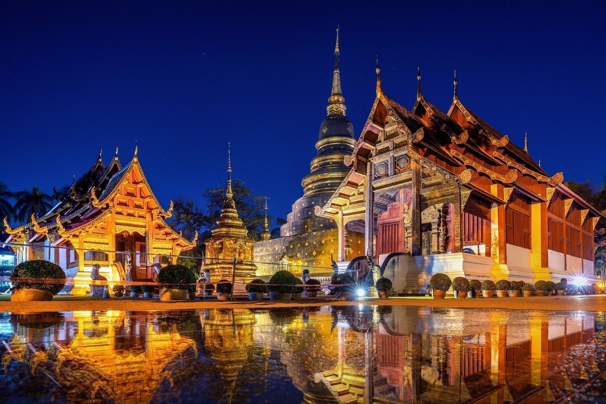 Thailand Wat Phra Singh Temple at Night